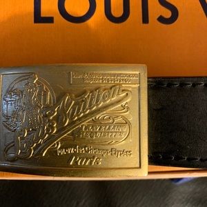 Louis Vuitton black leather belt with gold buckle